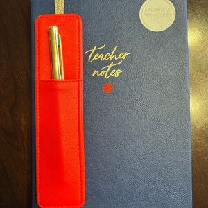 Blue Teacher Notes Journal with Red Pen Holder